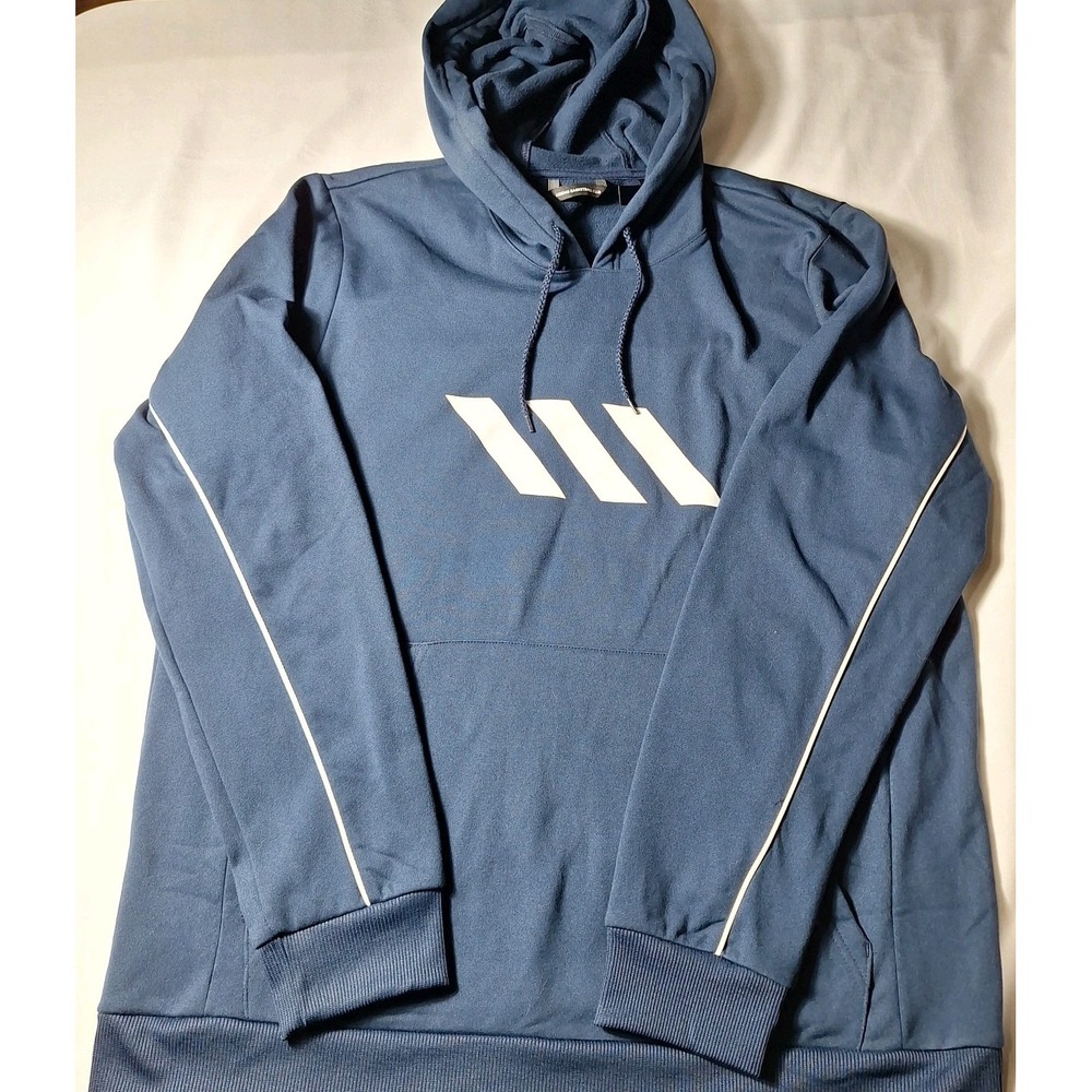 Adidas Basketball Club Hoodie Mens 2XL Navy Blue Pullover Three Stripe Fleece